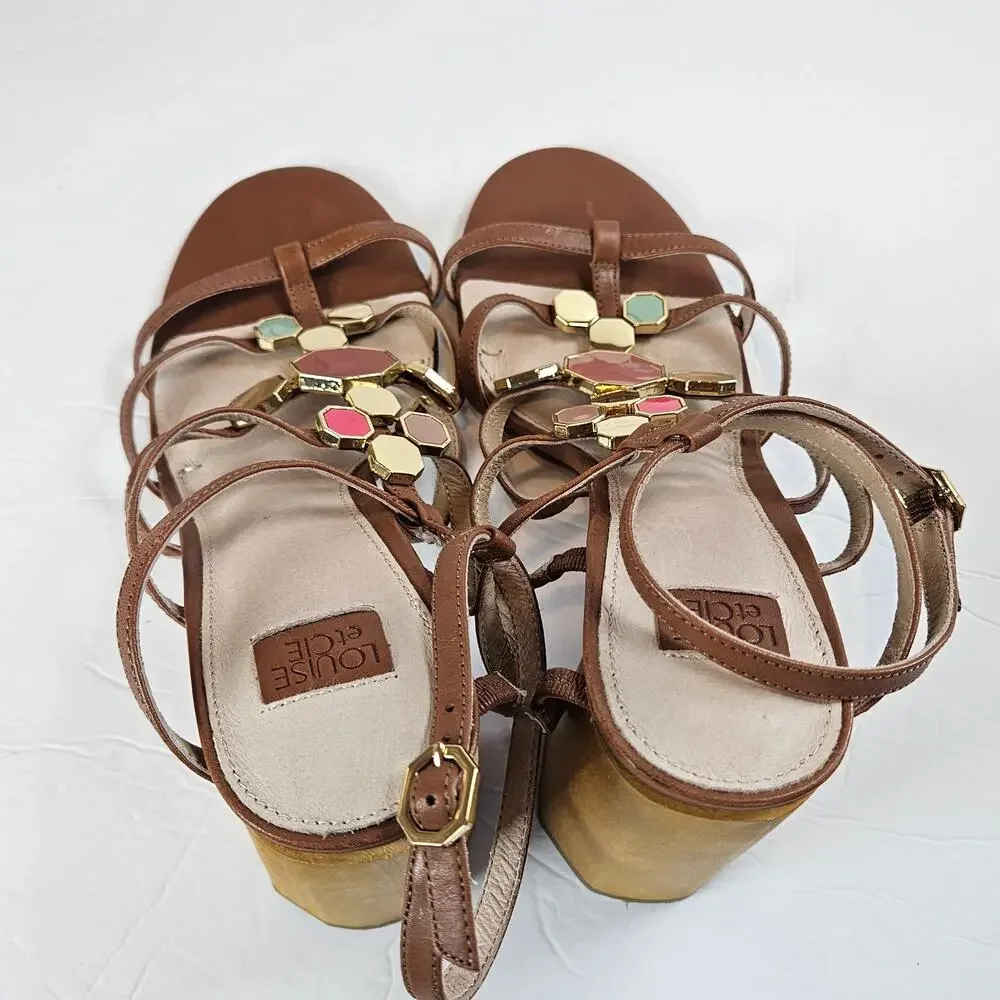 Louise et Cie Leather Strappy Block Heeled Sandals Leeba Women's 9.5‎ Party Work